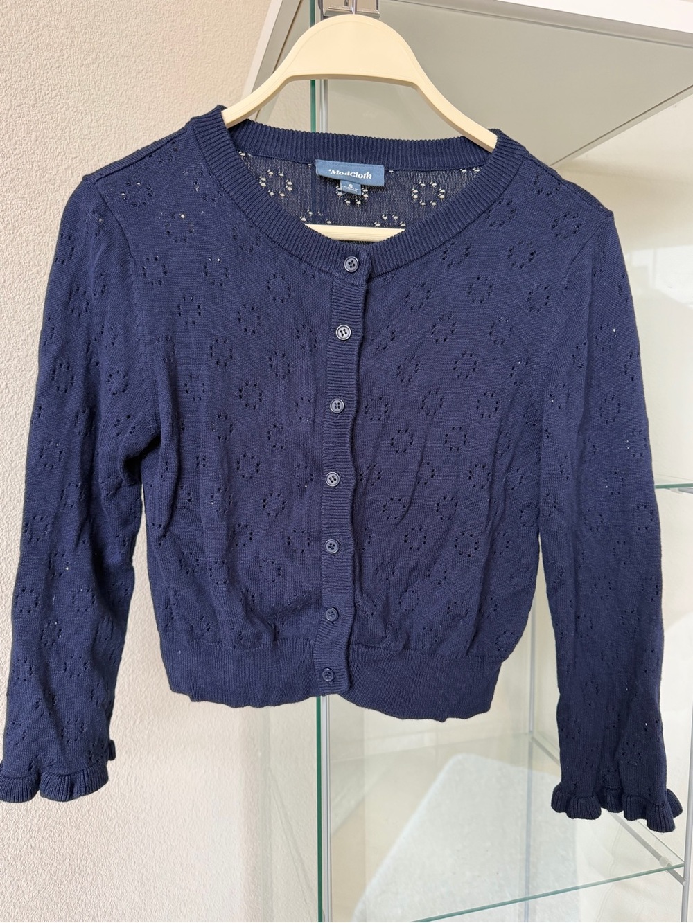 Modcloth Navy Pointelle Button Cropped Cardigan